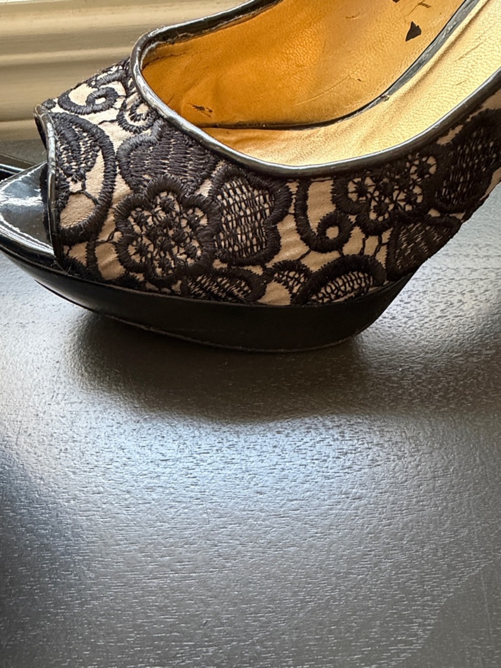 Guess Black Lace Peep-Toe Platform Stilettos - Picture 7 of 7